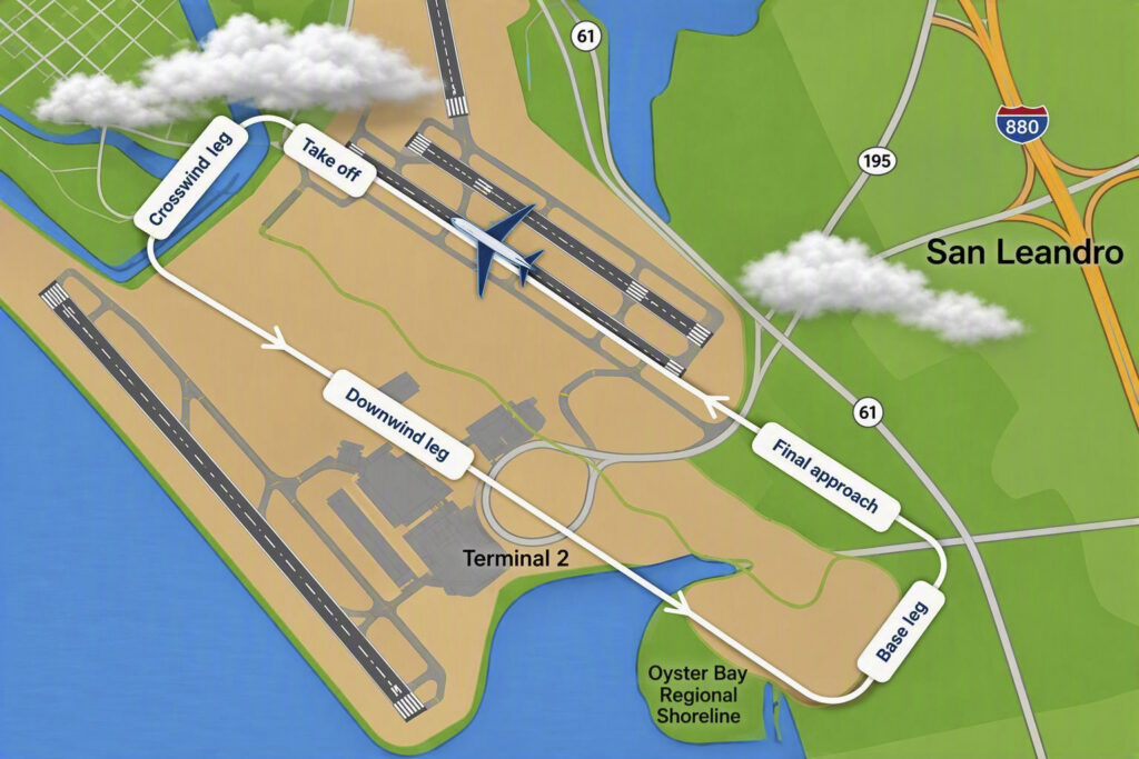 image depicting the preferred circuit path for a flight performing a touch and go at OAK.