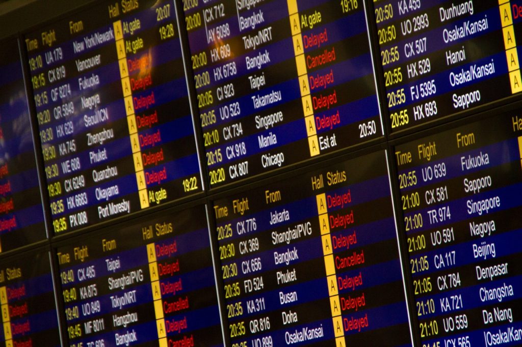 A flight information board